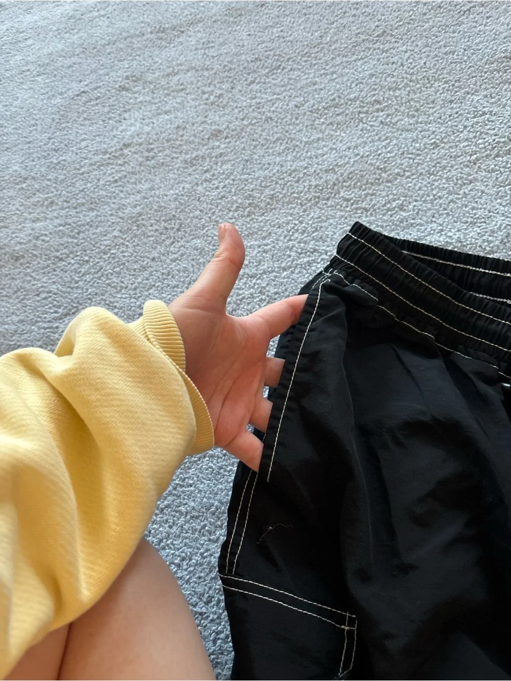 Men's Black Cargo Swim Trunks with Contrast Stitching